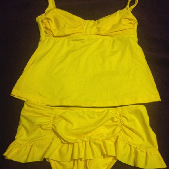 Yellow, two piece bathing suit. Never worn, M