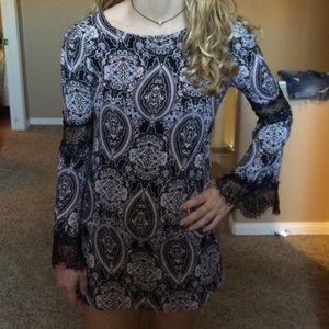 Patterned Dress with Lace Features