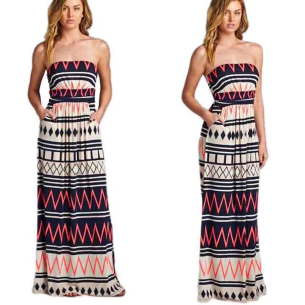 Chevron Striped Long Maxi Dress - Picture 2 of 2