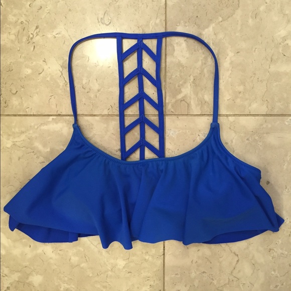 PINK VS blue ladder back flounce bikini top