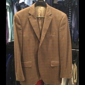 Peter Millar tan/blue windowpane jacket,  42 T