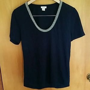 Navy blue short sleeve w/ Beaded Collar