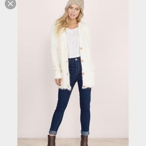 Fuzzy cream colored tobi button up hooded sweater