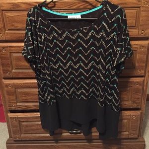 Cato teal & black patterned blouse