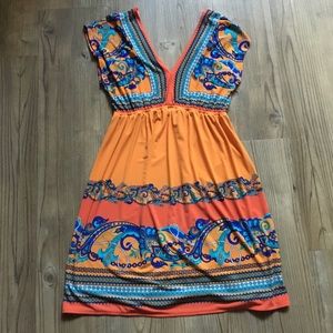 London Style Orange Summer Dress Paisley