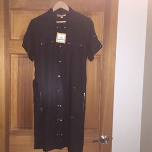 Ellen Tracy size large belted linen black dress