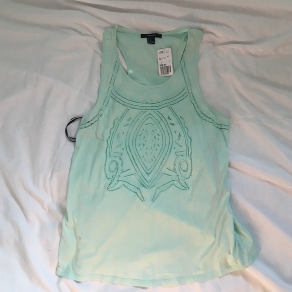 Mint knit top with embroidered design