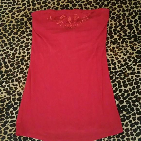 Express Magenta Bling Strapless Top