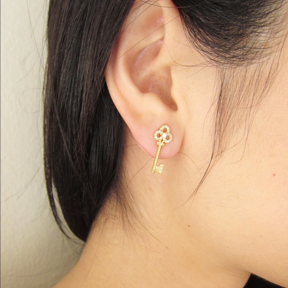 Jewel clover key studs- Gold - Picture 4 of 4