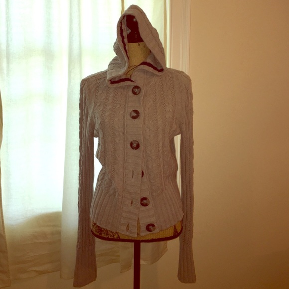 Cable button down hooded sweater
