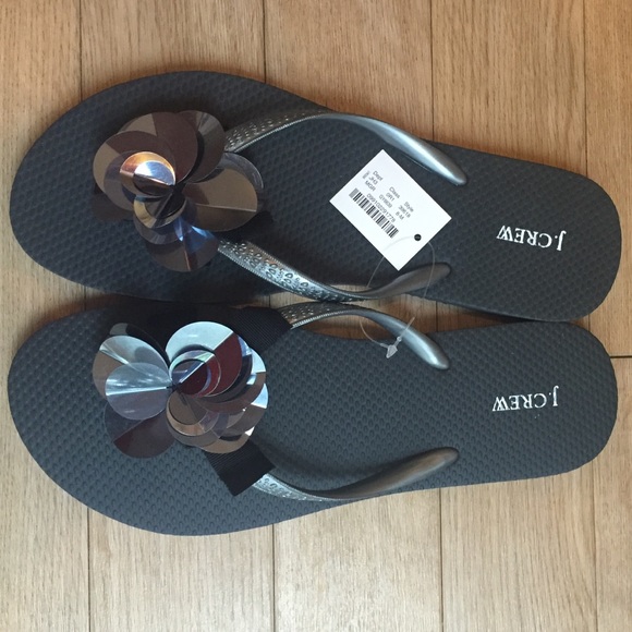 J. Crew Metallic Graphite flip flops