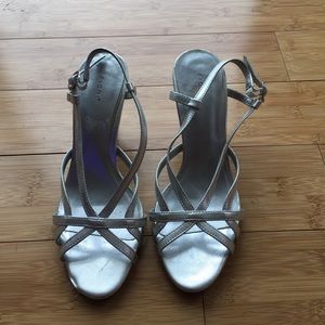 Silver special occasion strappy heels