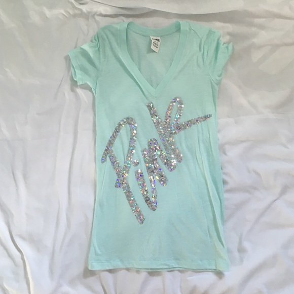 Light blue V-neck shirt from PINK.