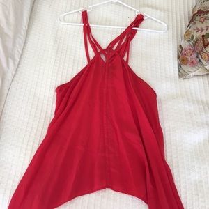 Red strappy silk tank top