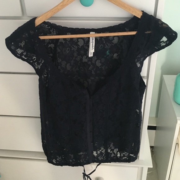 Navy blue lace button up blouse!