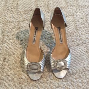 Manolo Blahnik d'orsay silver sandals