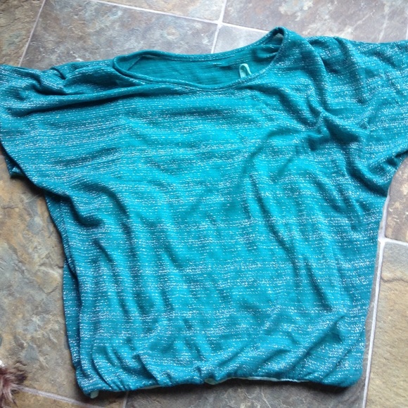 Teal short sleeved shirt with a built in tank.