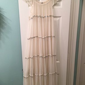 Boho Style Ivory Maxi Dress with silver sequins
