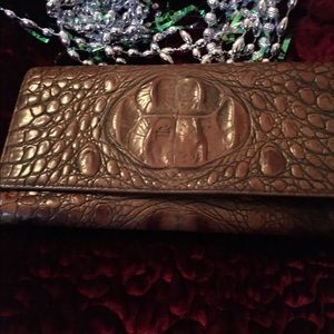 Brahmin Alligator/ Pecan leather trifold wallet