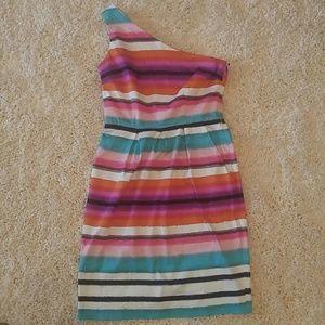 One shoulder multi-colored dress