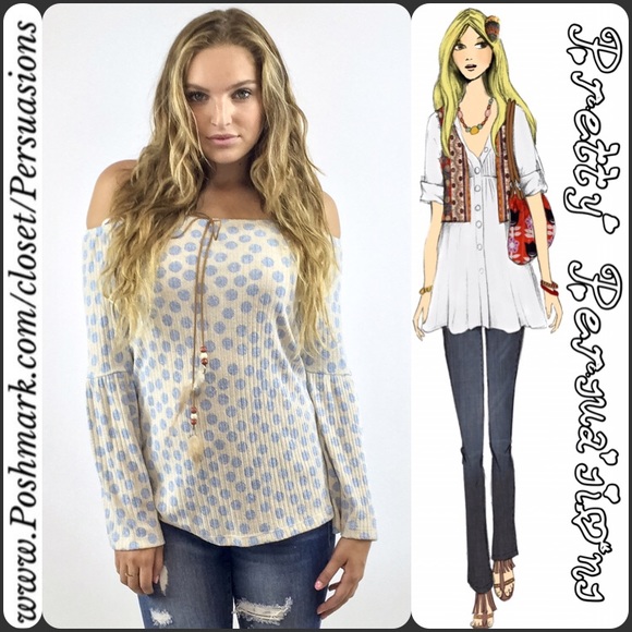 SALE‼️ Off Shoulder Bell Sleeve Polka Dot Top - Picture 5 of 5