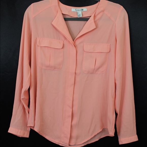 Sheer Orange Long Sleeved Button-down Blouse