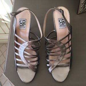 Barney's Co-Op silver sandal heels