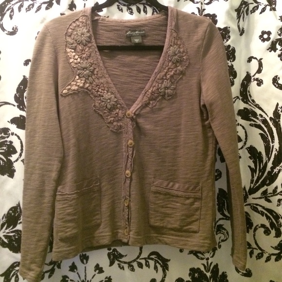Embroidered floral tan cardigan