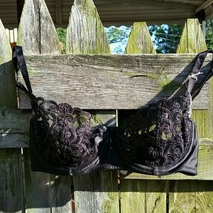 REDUCED VS 34B Sheer Lace Balconette Bra - Black
