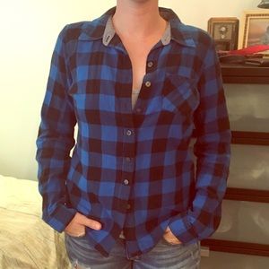 Blue and black plaid shirt