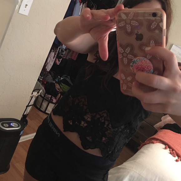 Black lace crop top