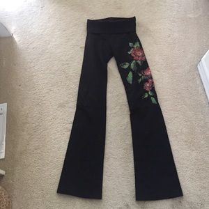 Cute black boot cute leggings with rose pattern