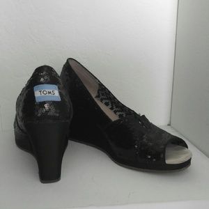 TOMS Black Sequin Wedges