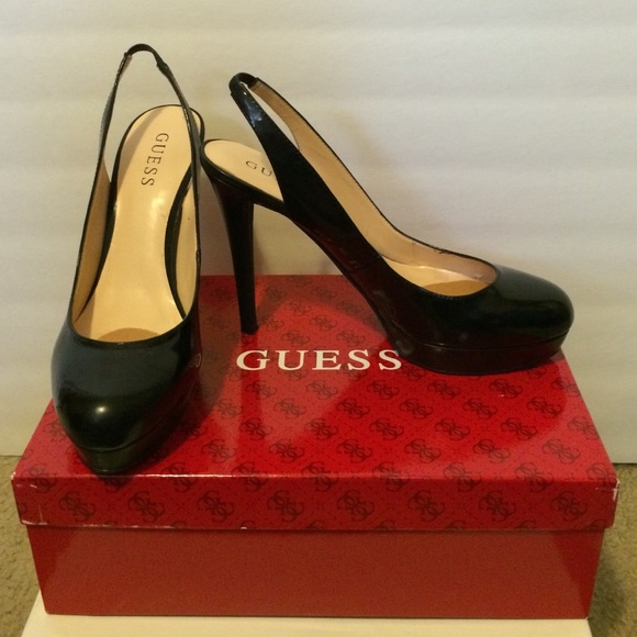 Black Patent Leather platform sling-back heels