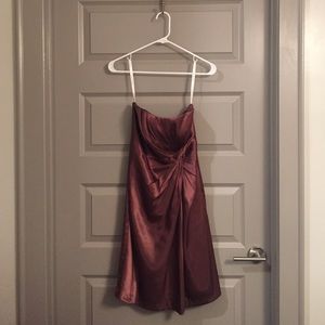 David's Bridal Strapless Satin Dress in Plum