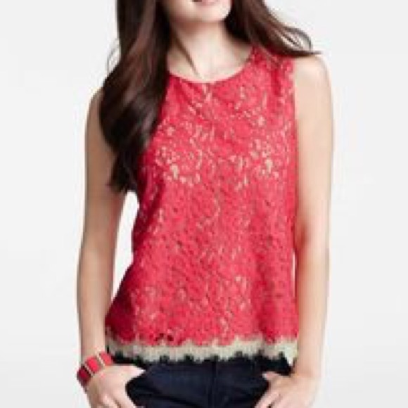 Ann Taylor gorgeous lace red camp popover top