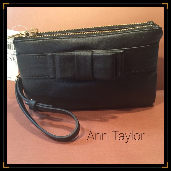 Authentic Ann Taylor Black Leather Bow Wristlet