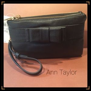 Authentic Ann Taylor Black Leather Bow Wristlet