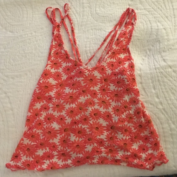 Criss cross back pink sunflower tank