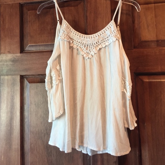Cream with lace open shoulder shirt - Picture 1 of 4