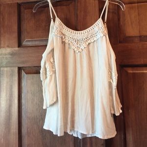 Cream with lace open shoulder shirt