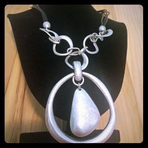 Premier Designs Necklace Silver & Black Cord