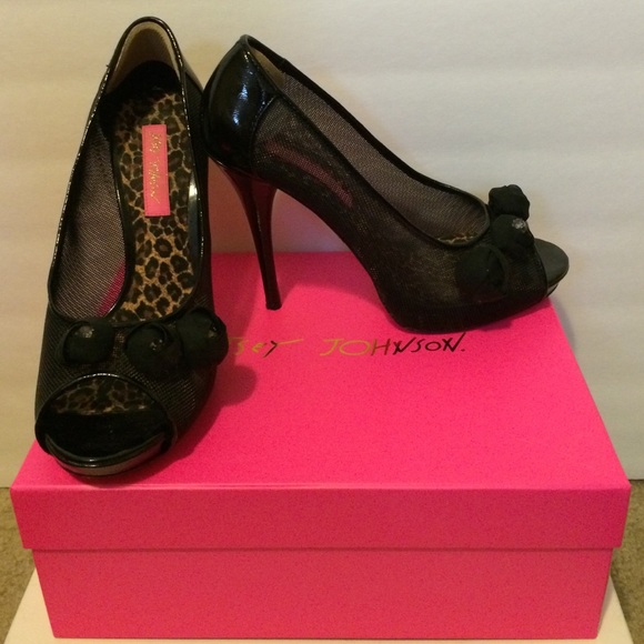 Betsey Johnson Peep Toe Mesh pumps w/ rose detail