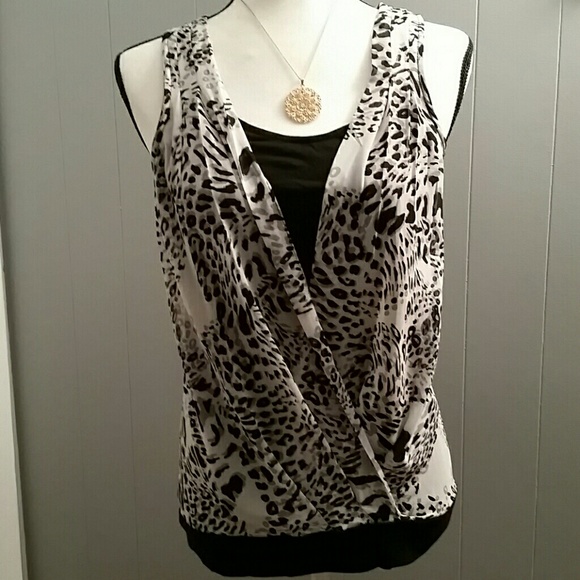 Black and white leopard printed tank