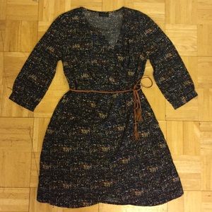 Patterned Wrap Dress w/ Belt