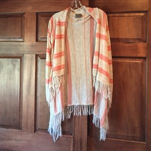 Coral and cream stripped cardigan with fringe