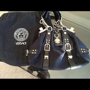 Versace Designer Black And Gold Handbag