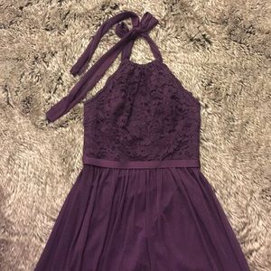 David’s Bridal Lacey Halter Dress in Purple