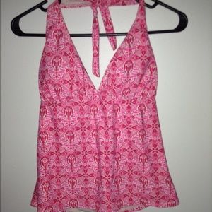 Pink and white tanking swimsuit