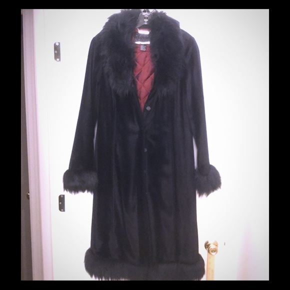 Long black fur trimmed coat